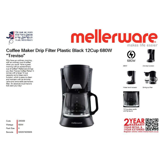 Mellerware Treviso 12 Cup Coffee Maker 680W