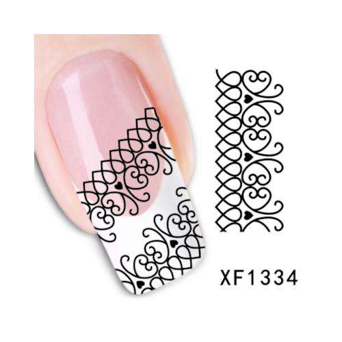 Lace Nail Art Water Transfer Decals  XF1334 - Black