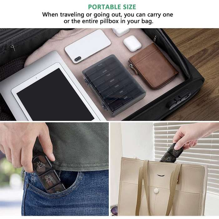Portable 7-Day Pill Box  Weekly Organizer with 3 Compartments per Day