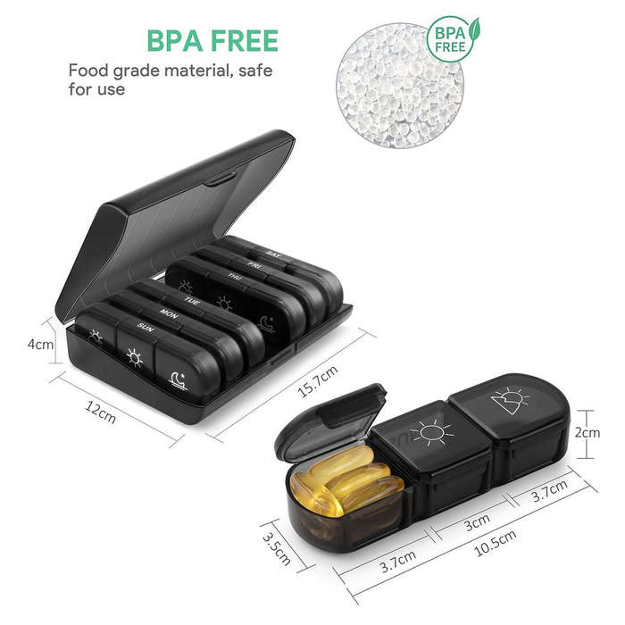 Portable 7-Day Pill Box  Weekly Organizer with 3 Compartments per Day