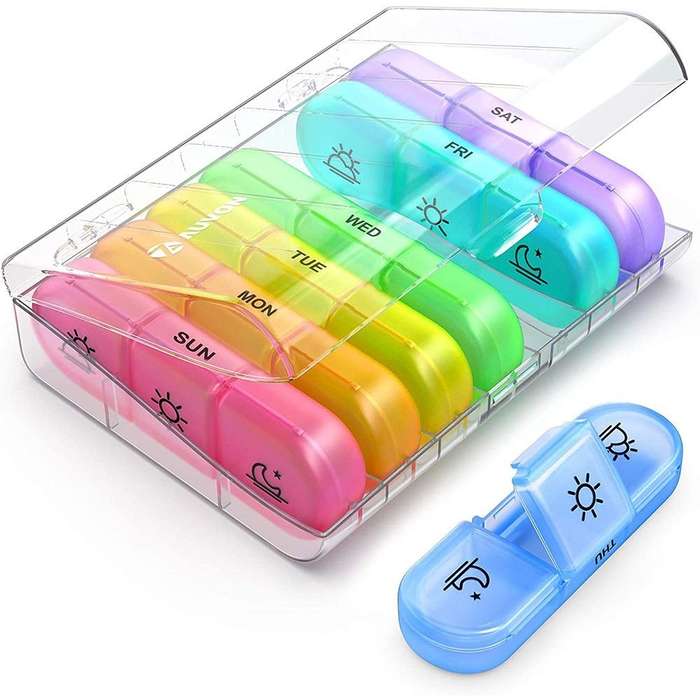 Portable 7-Day Pill Box  Weekly Organizer with 3 Compartments per Day