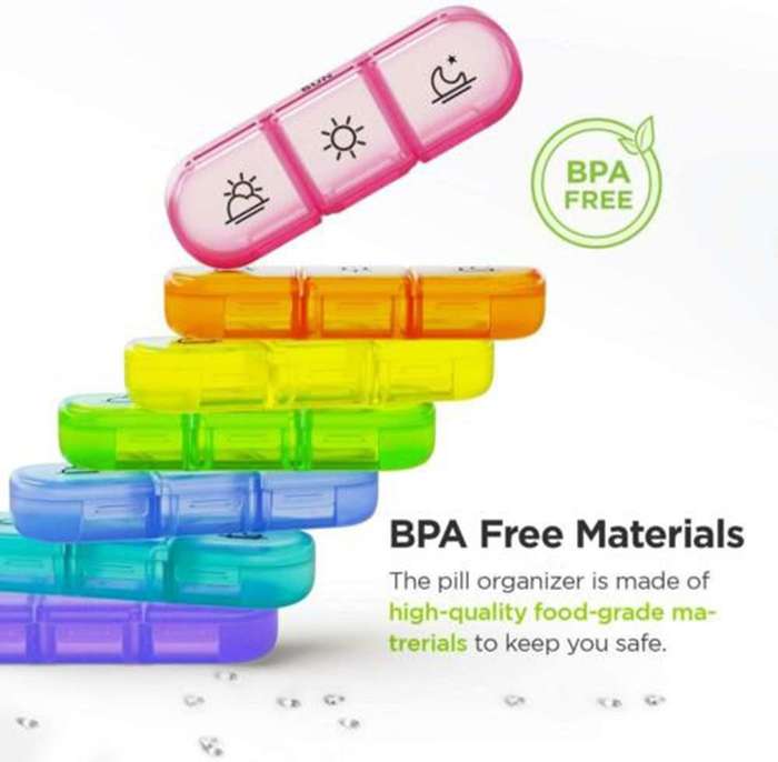 Portable 7-Day Pill Box  Weekly Organizer with 3 Compartments per Day