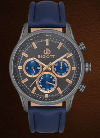 Bigotti Milano Gunmetal with Blue Leather Strap Men's Watch | BG.1.10390-6