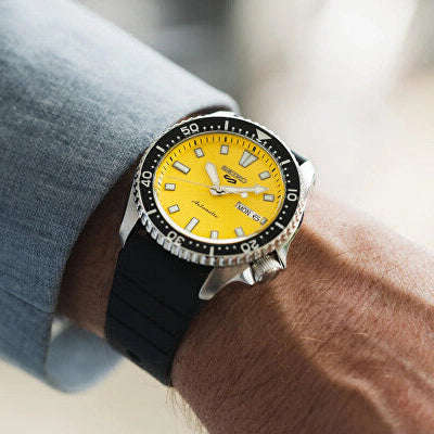 Seiko 5 Sport Automatic Yellow Dial with Black Strap Men's Watch | SRPL87K1