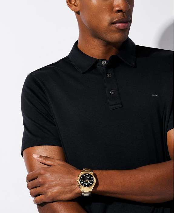 Michael Kors Oversized Panorama Gold-Tone strap with Black Dial Men's Dress Watch | MK9195