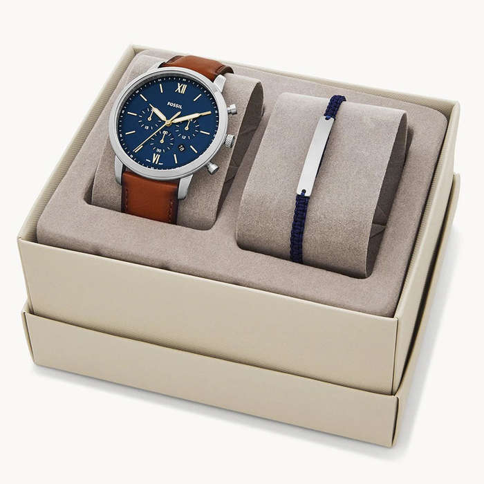Fossil Neutra Chronograph Luggage Leather Men's Watch and Bracelet Set | FS5708SET