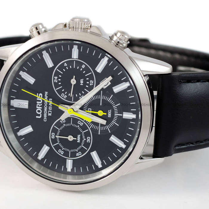 Lorus Black Dial Leather Strap Chronograph Men's Watch | RT379KX9