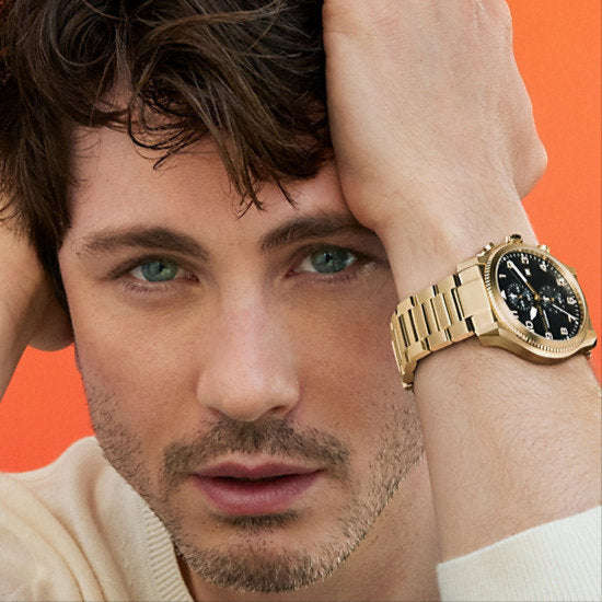 Michael Kors Oversized Panorama Gold-Tone strap with Black Dial Men's Dress Watch | MK9195