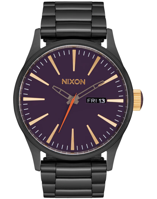 Nixon Sentry Gunmetal  Deep Purple Dial & Gold Accents Unisex Watch | A3565270-00