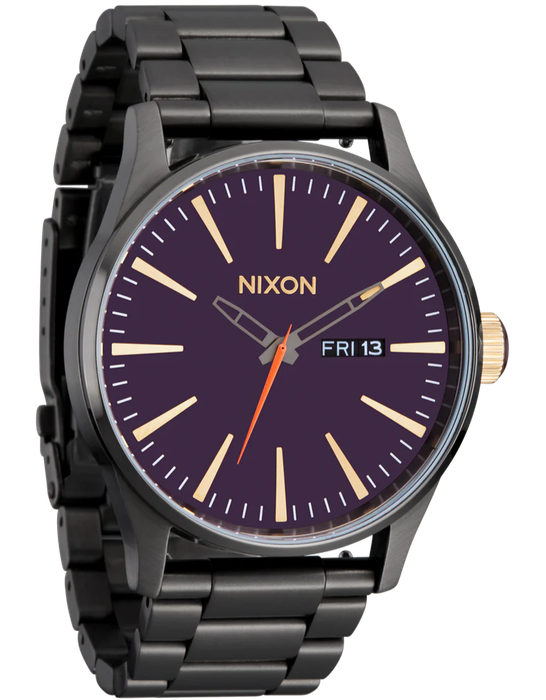 Nixon Sentry Gunmetal  Deep Purple Dial & Gold Accents Unisex Watch | A3565270-00