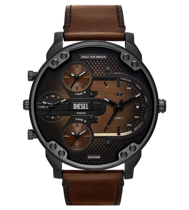 Diesel Mr. Daddy Slim Chronograph Brown Leather Strap Men's Watch  | DZ7492