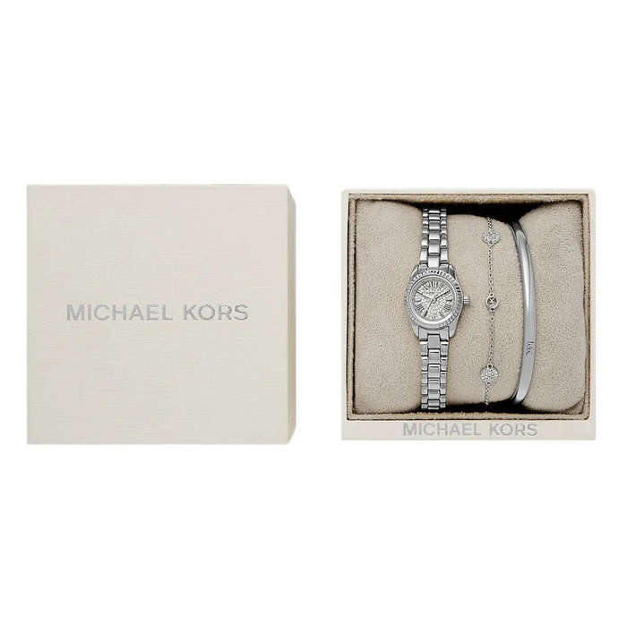 Michael Kors Lexington Silver Bracelet Bangle and Women's Watch Set | MK4948SET