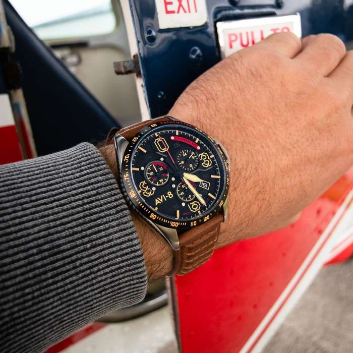 AVI-8 P-51 Mustang Blakeslee Chronograph Bronze Oak Men's Watch | AV-4077-02