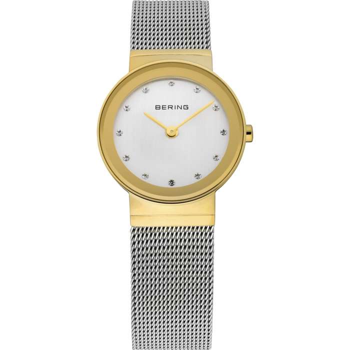 BERING Ladies Silver Mesh Watch Polished Gold 10126-001