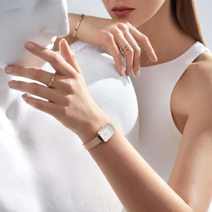 Daniel Wellington Quadro Pressed Mesh Rose Gold White Women's Watch | DW00100431