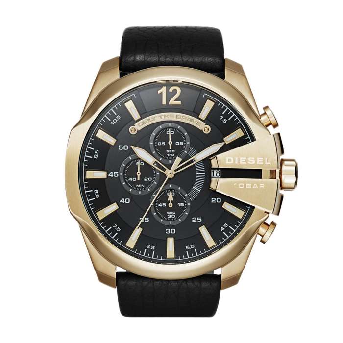 Diesel Mega Chief Gold Round Leather Men's Watch - DZ4344