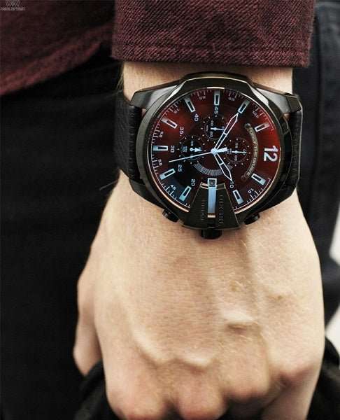 Diesel Men's Mega Chief Black Round Leather Watch | DZ4323