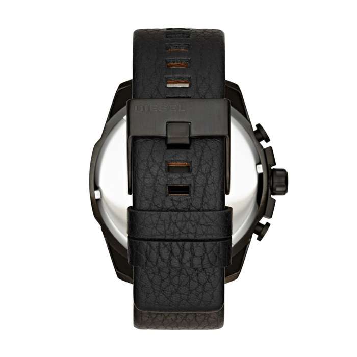Diesel Men's Mega Chief Black Round Leather Watch | DZ4323