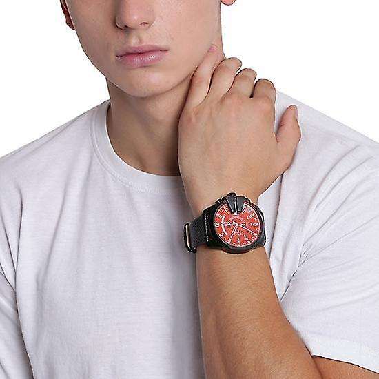 Diesel Men's Mega Chief Black Round Leather Watch | DZ4323