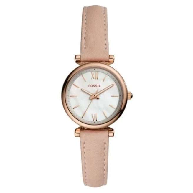 Fossil Carlie Mini Rose Gold Round Leather Women's Watch | ES4699