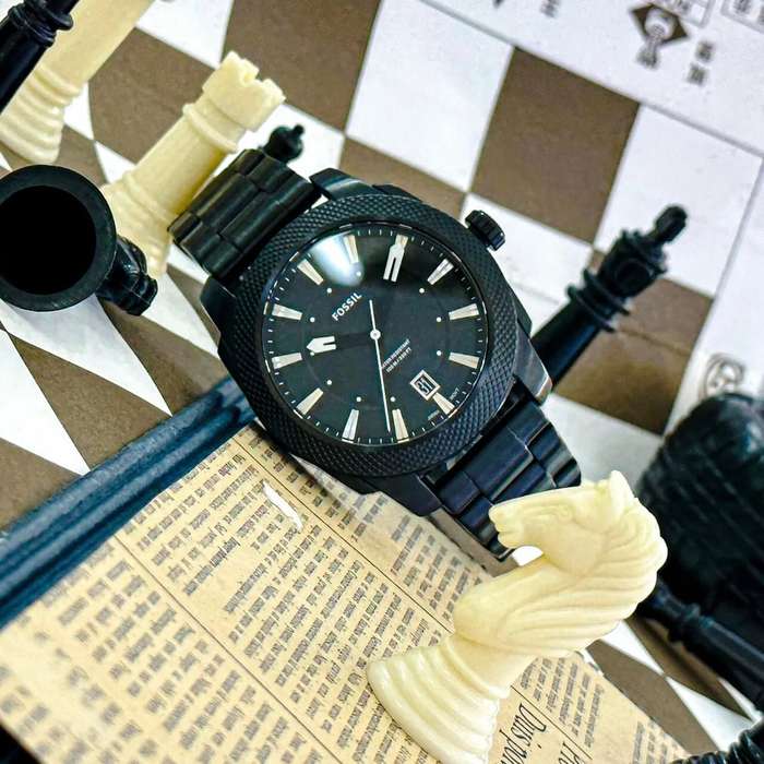 Fossil Machine Three-Hand Date Black Stainless Steel Men's Watch | FS5971