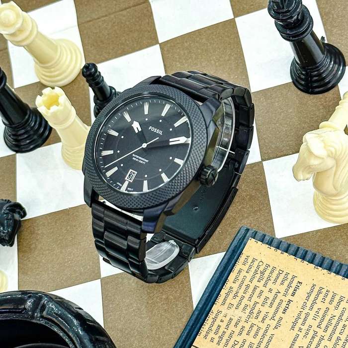 Fossil Machine Three-Hand Date Black Stainless Steel Men's Watch | FS5971