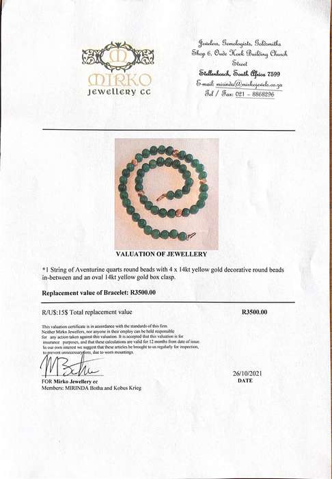 Vintage Aventurine 14ct Gold Necklace