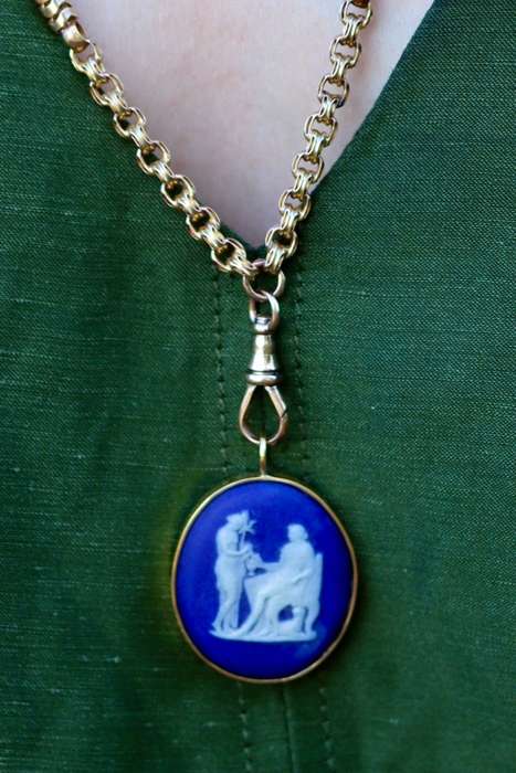 Antique Blue Wedgwood Cameo in 18ct Gold Pendant
