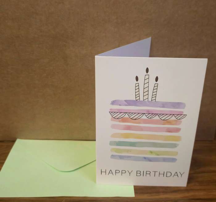 Birthday Card Watercolour Rainbow Cake