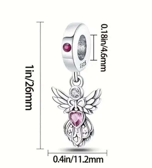 Pink Stone Angel Charm - Compatible with Pandora Bracelets