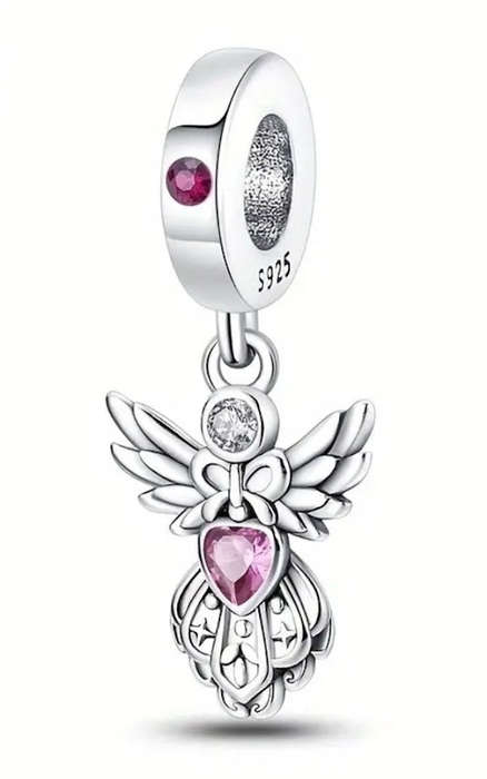 Pink Stone Angel Charm - Compatible with Pandora Bracelets