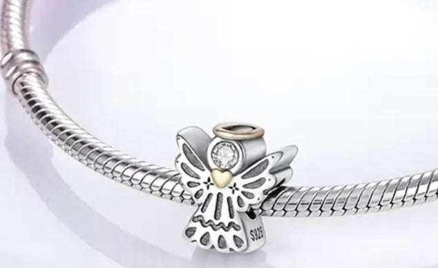 Silver & Gold Angel Charm - Compatible with Pandora Bracelets