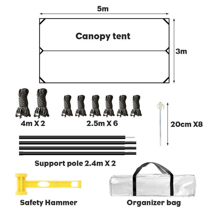 Shayd - 5m Outdoor Portable Sun/Rain Camping Canopy