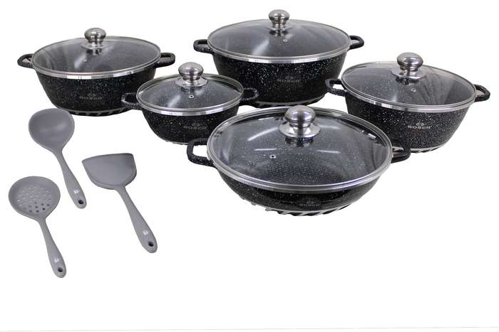 10 Pieces Bosch Die Cast Aluminium Granite Non Stick Cookware Set & 3 Utensils