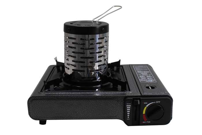 Portable One Burner Gas Stove with Heating Attachment & Carry Tongs
