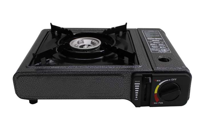 Portable One Burner Gas Stove with Heating Attachment & Carry Tongs