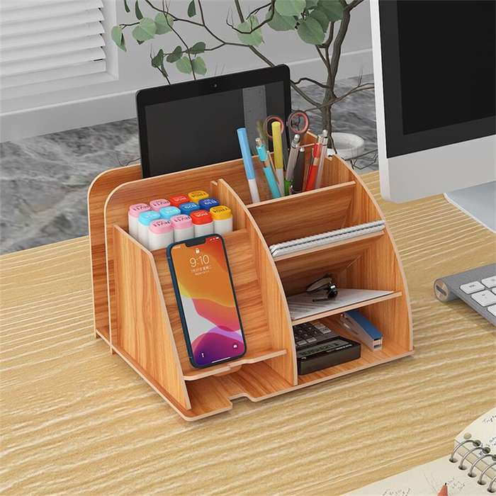 1pc Wooden Desk Organizer Multi-Functional DIY Pen Holder Pen Organizer For Desk
