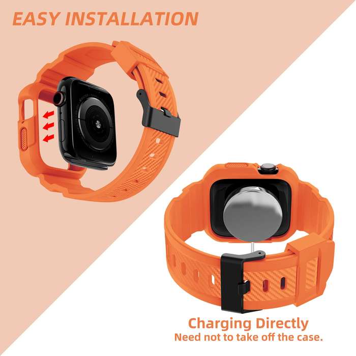 Compatible with Apple Watch Band 45mm 44mm 42mm with Case, Shockproof Rugged Band Strap for iWatch S