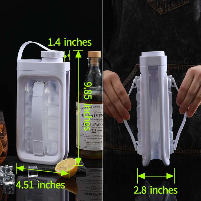 Ice Cube Trays Freezer 2 in 1 Portable Ice Tray Bottle with Lid Holds 17 Ice Cubes