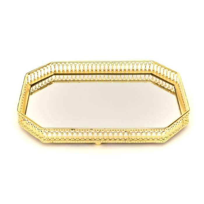 Octagonal Mirror & Cut-Out Metal Tray