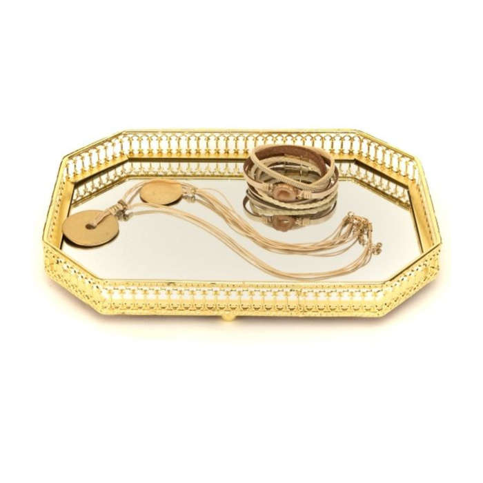 Octagonal Mirror & Cut-Out Metal Tray