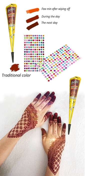 The Henna Box - 4 x Instant Henna and Stick-On Rhinestones Set
