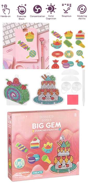 Kids Creative Art Set Stained Glass & Big Gem Diamond Painting - Set of 2