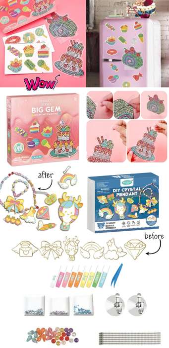 Kids Creative Art Set Stained Glass & Big Gem Diamond Painting - Set of 2