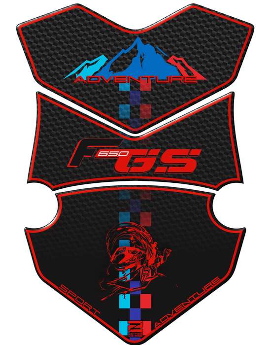 BMW F 650 GS Red and Black Carbon Motor Bike Tank Pad / Protector. A universal adventure fit tank...