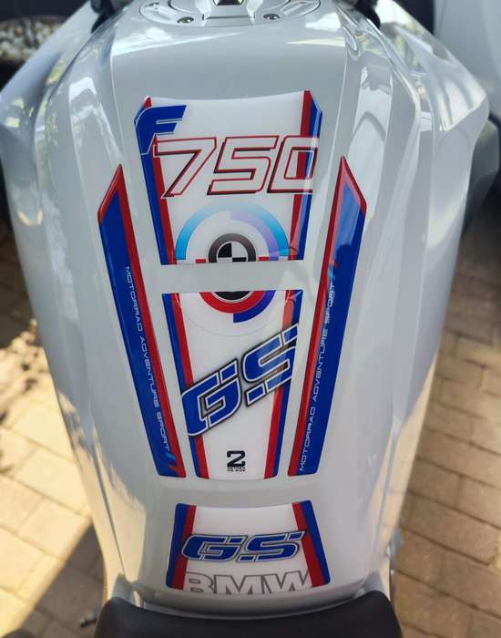 BMW F 750 GS Motor Bike Tank Pad. White, Blue and Red BMW Motor Bike Tank Pad / Protector
