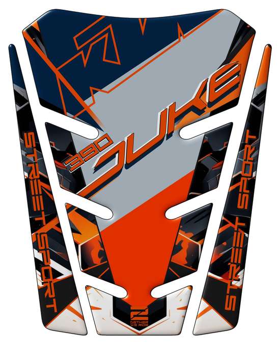 KTM 390 Duke Motor Cycle Tank Pad. Orange White, Blue and Black. Bike Tank Pad KTM 390 Duke -2025