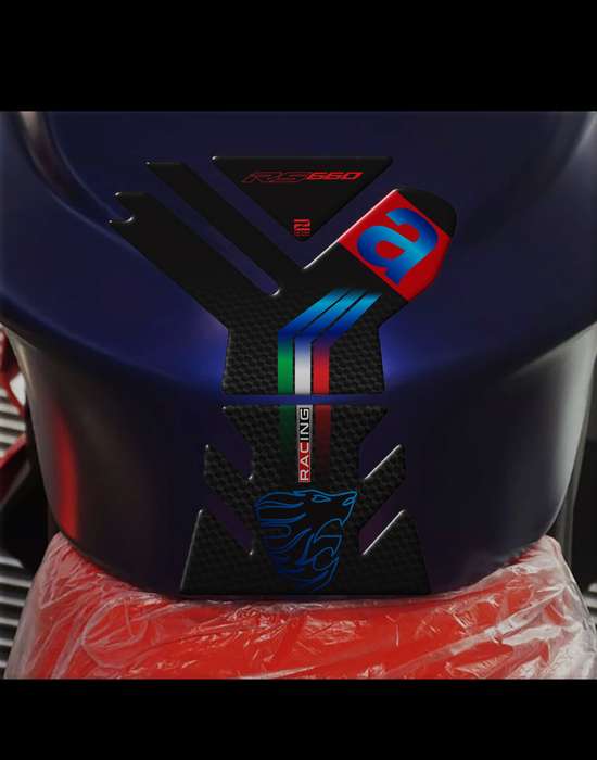 Aprilia  RS 660 Motor Bike Tank Pad . Blue and Black Carbon Fibre Universal Fit  Bike Tank Pad / ...