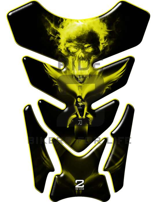 Universal Fit Yellow and Black Angelic She Rider with Skull Motor Bike Tank Pad Protector. A Stre...