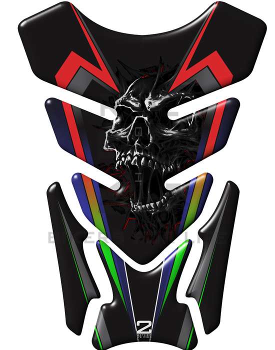 Universal Fit Red, Blue and Black Screaming Skull Motor Bike Tank Pad Protector. A Street Pad whi...